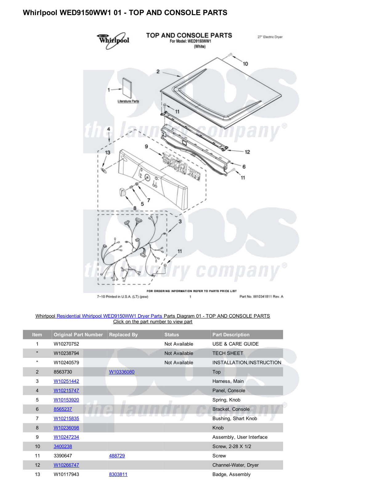 Whirlpool WED9150WW1 Parts Diagram