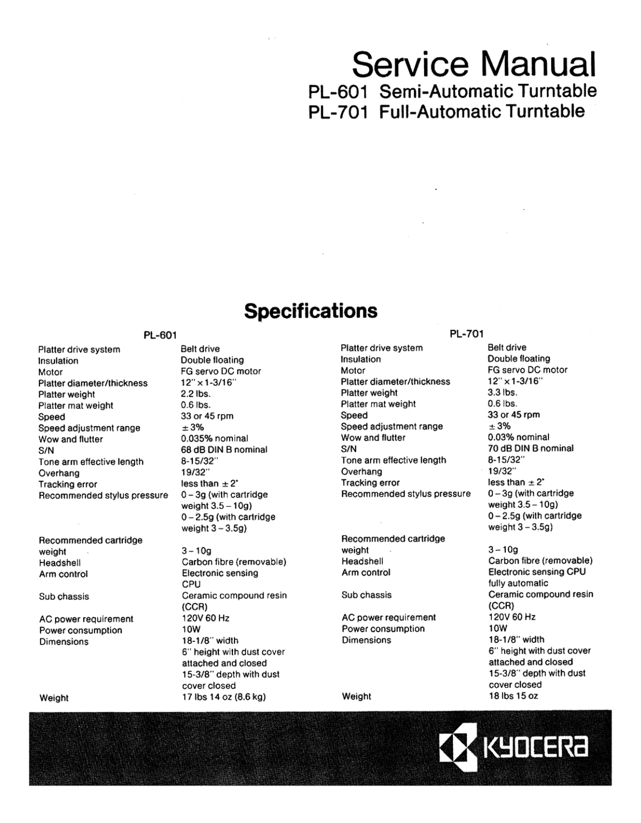 Kylectron PL-601, PL-701 Service manual