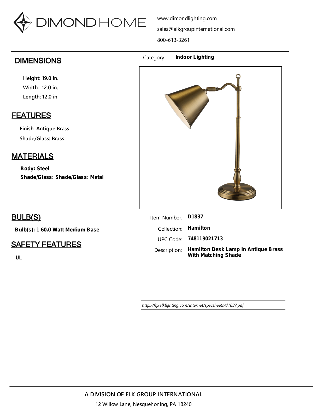 ELK Home D1837 User Manual