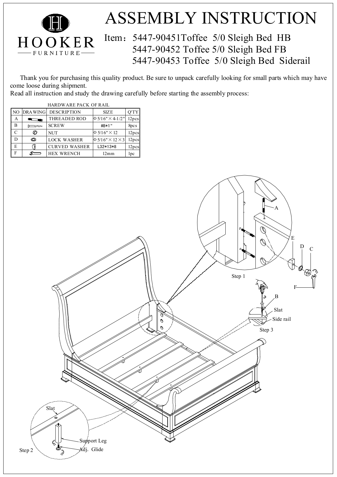 Hooker Furniture 5447904BEDSLFB Assembly Guide