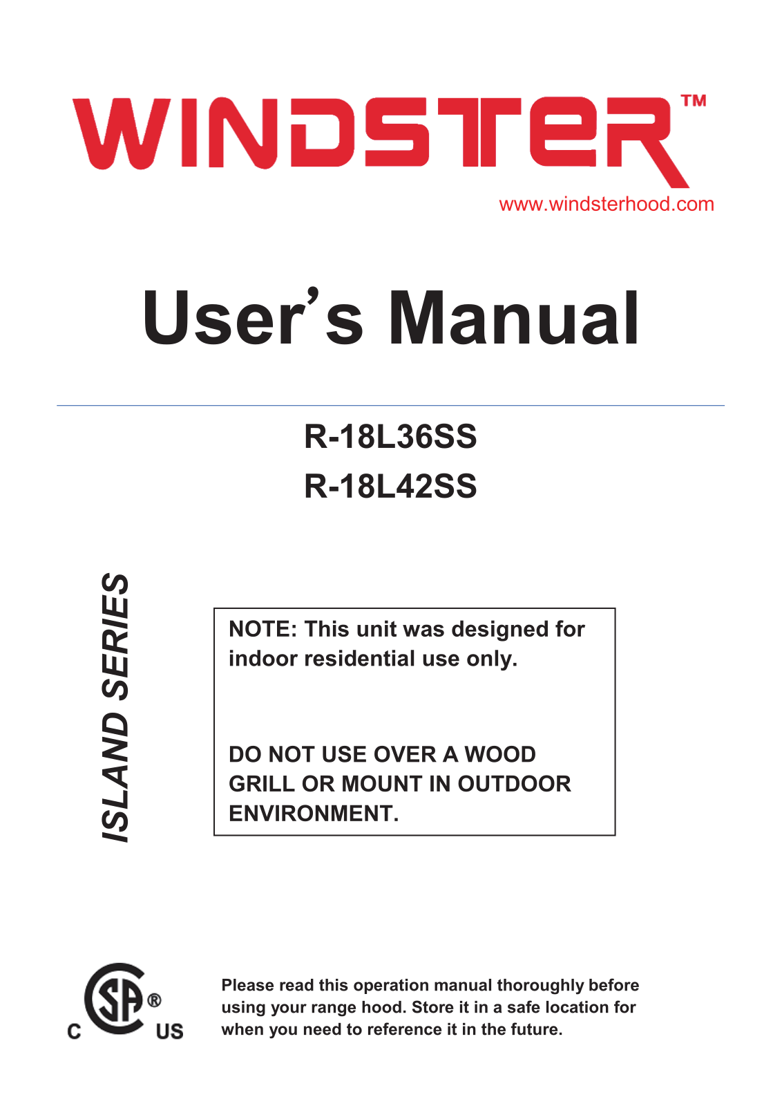 Windster R18L42SS User Manual