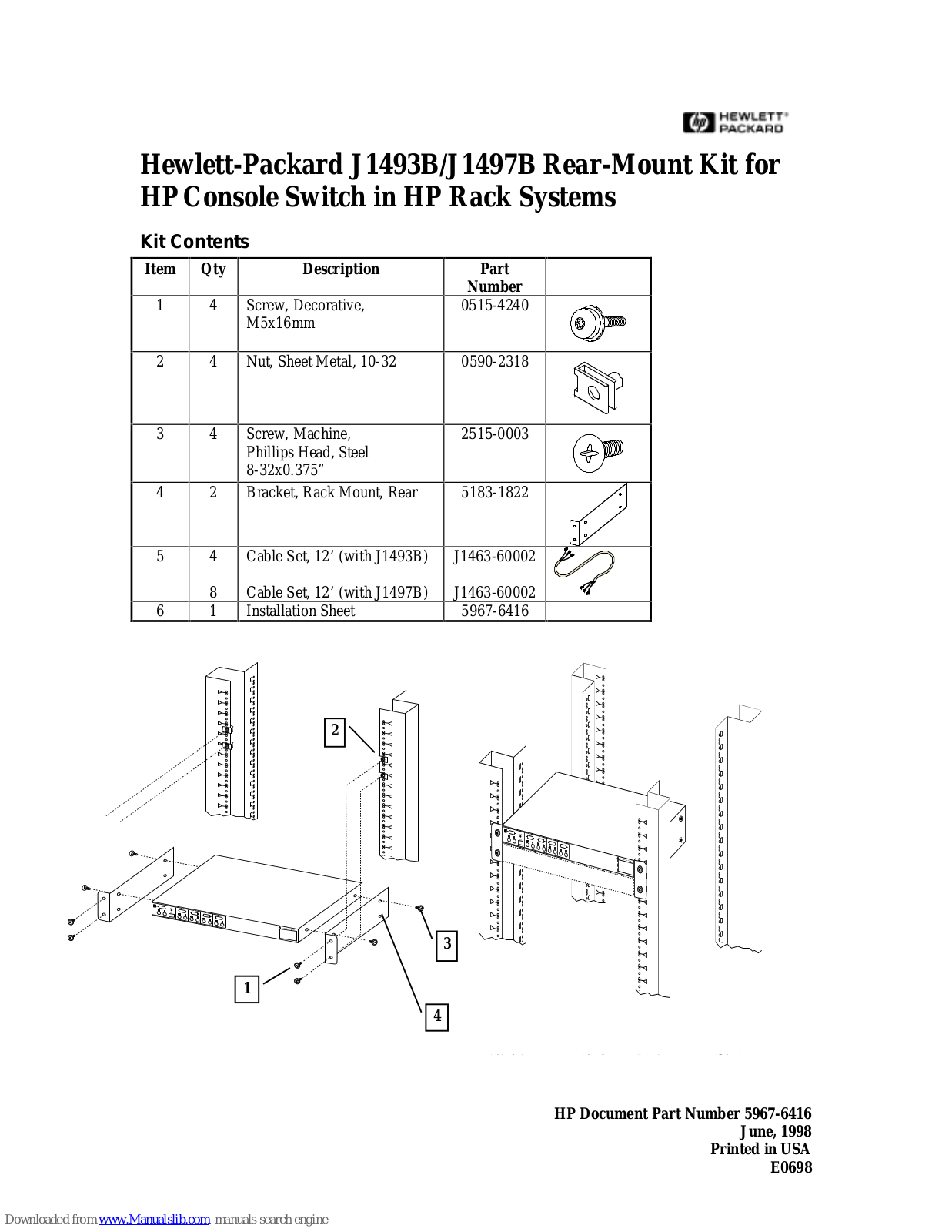 HP 400338-001, J1493B, J1497B Parts List