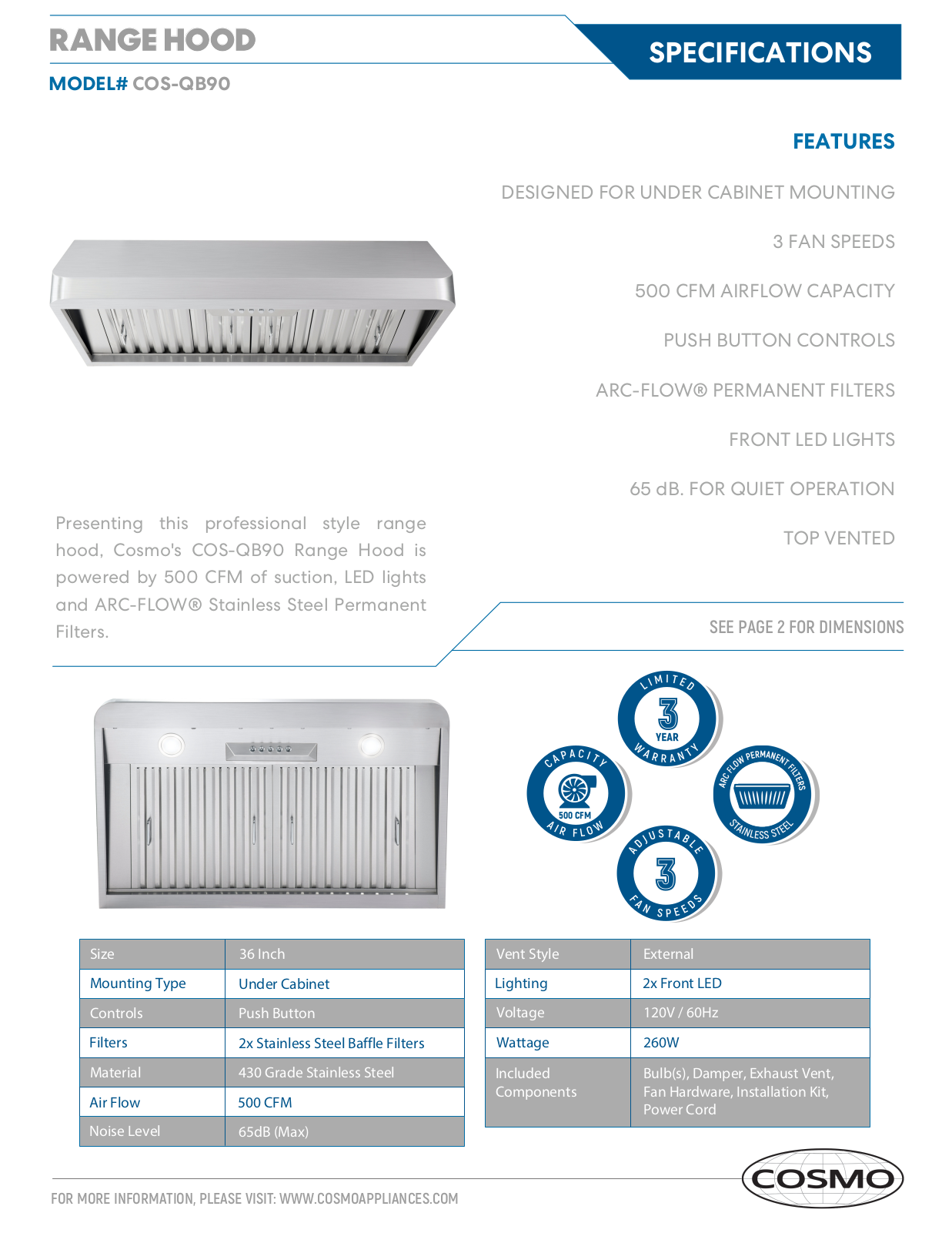 Cosmo W007298131 Specifications - ManualMachine.com