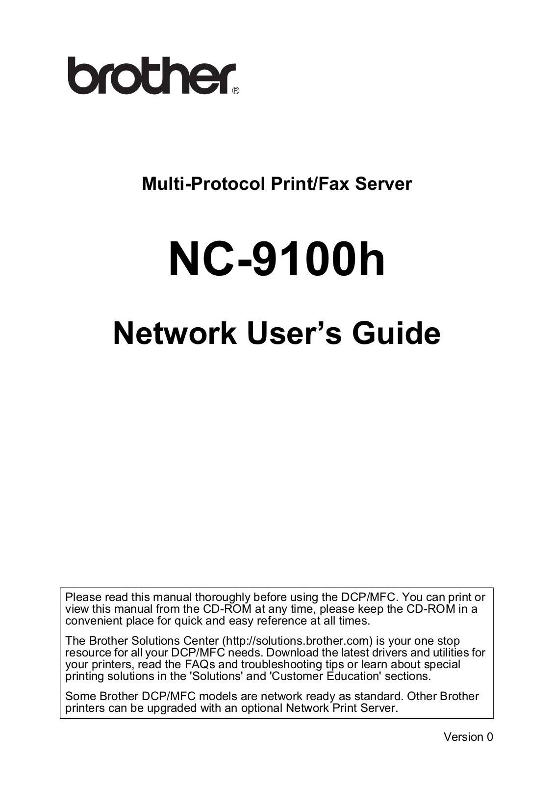 Brother NC-9100H User Manual