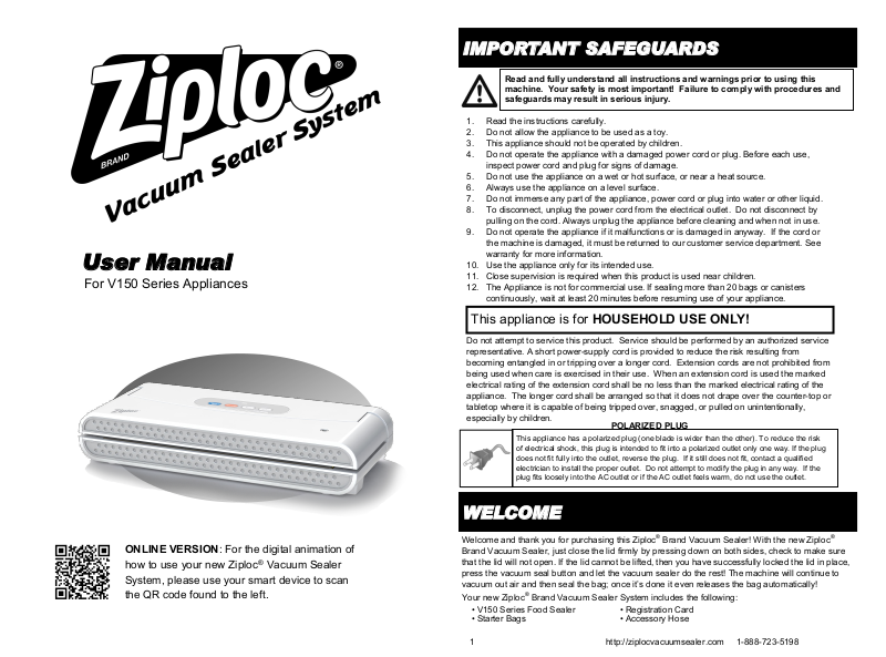 User manual Ziploc V150 (English - 10 pages)