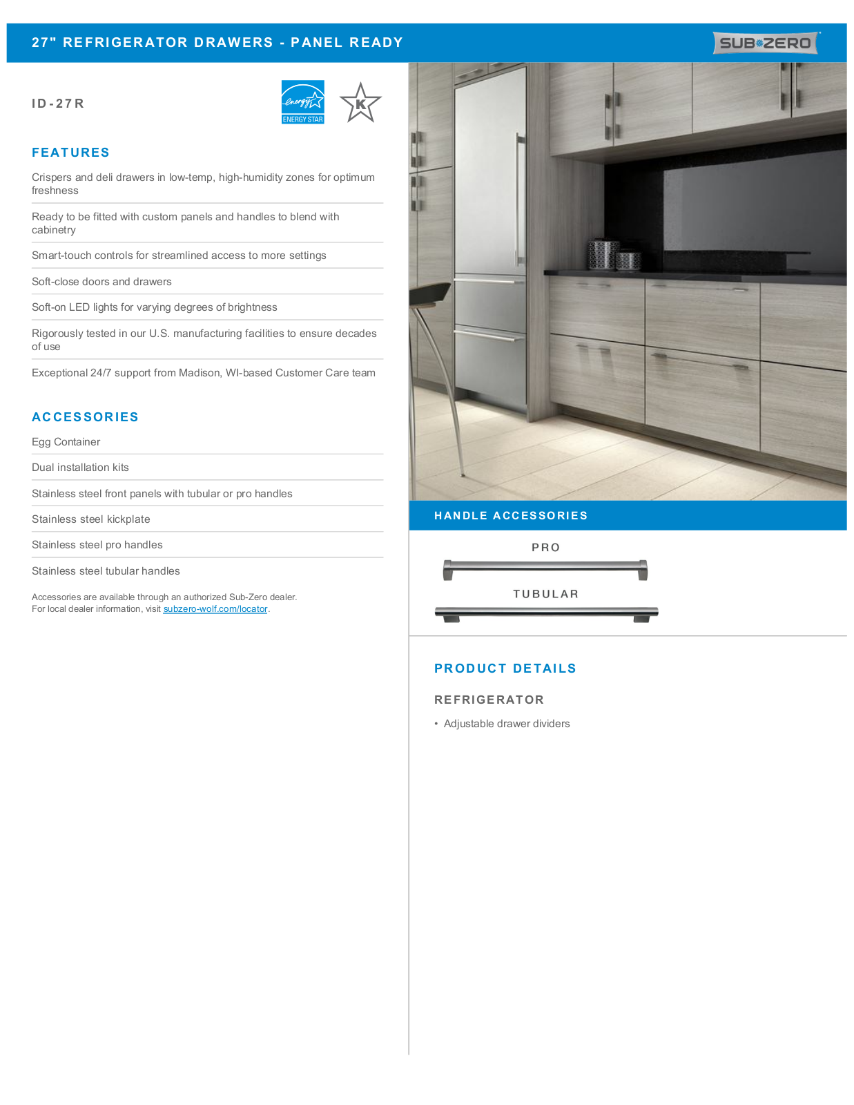 Sub-Zero ID27R Quick Reference manual