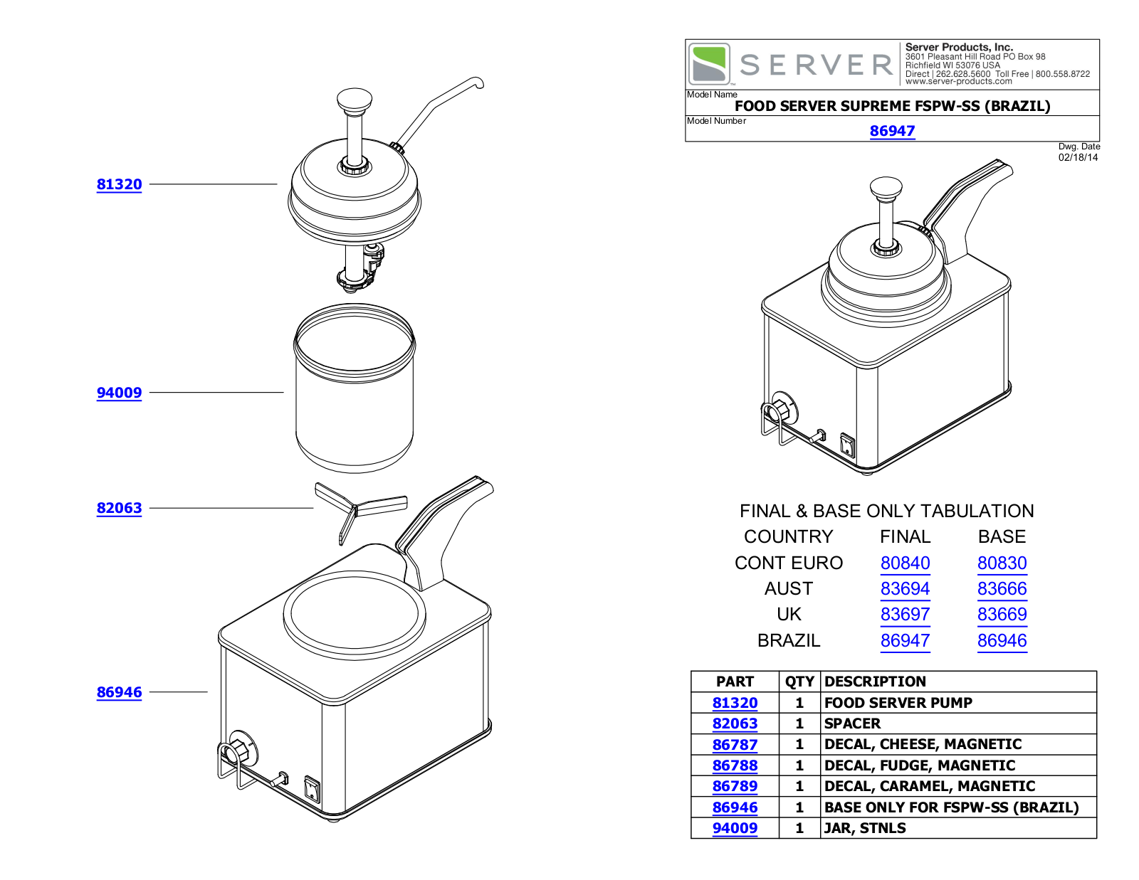 Server 86947 Parts Manual