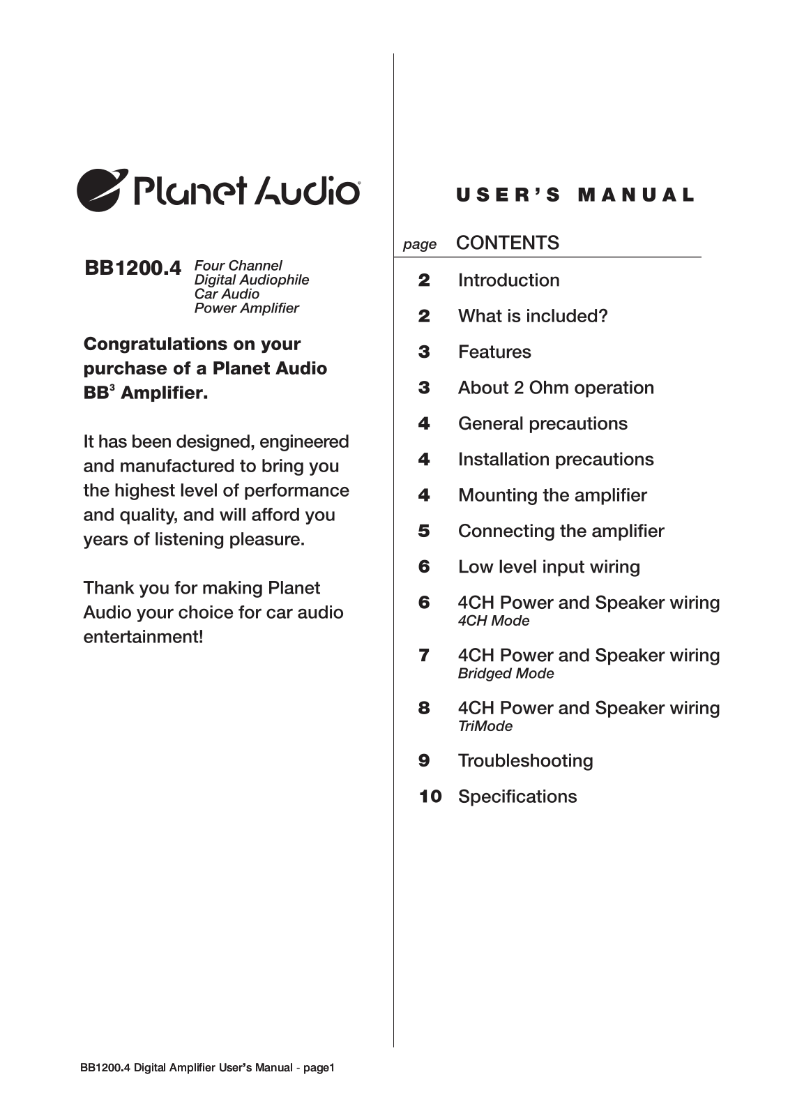 Planet Audio BB1200.4 User Manual