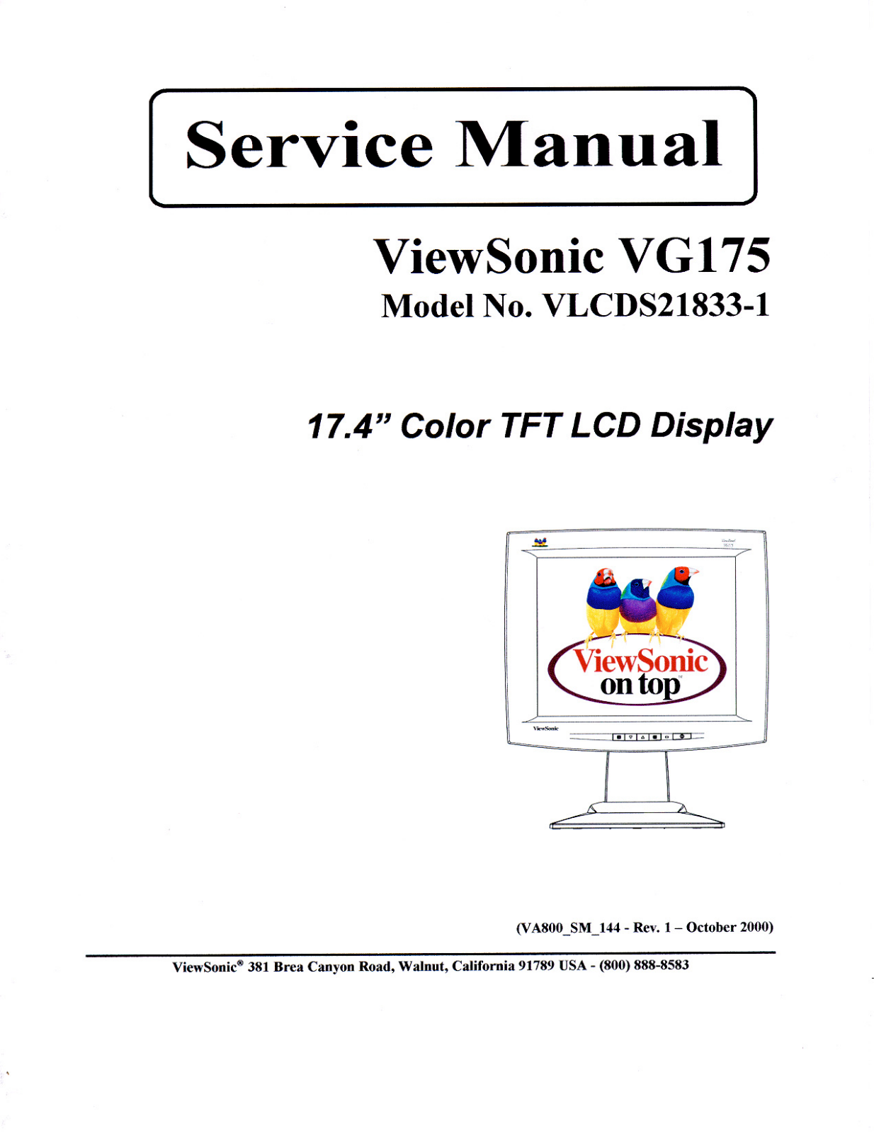 ViewSonic VG175, VLCDS21833-1 Service manual - ManualMachine.com