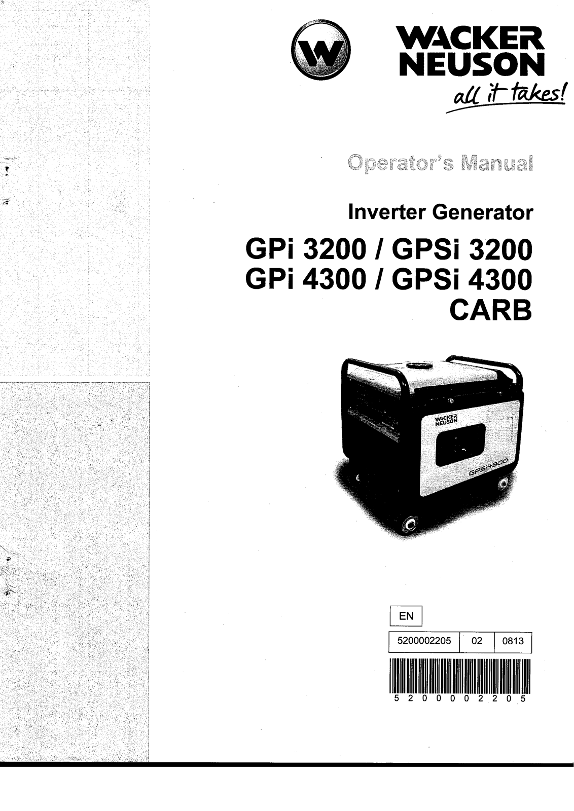 Wacker Neuson GPi 3200, GPSi 3200, GPi 4300, 0620781, 0620960 Operator's Manual - ManualMachine.com