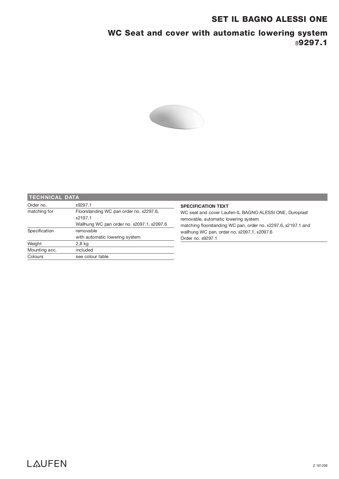 Laufen 8.9297.1 Datasheet