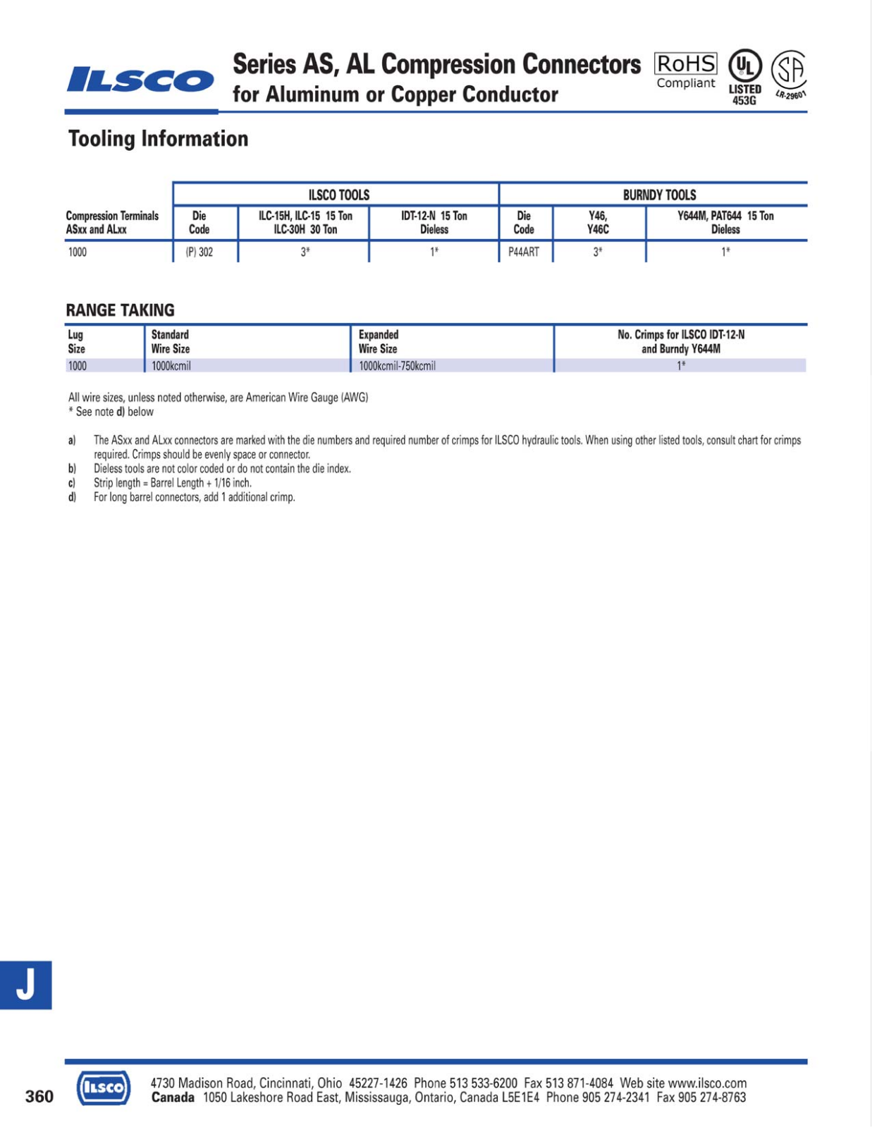 Ilsco Series AS AL Compression Connectors Catalog Page