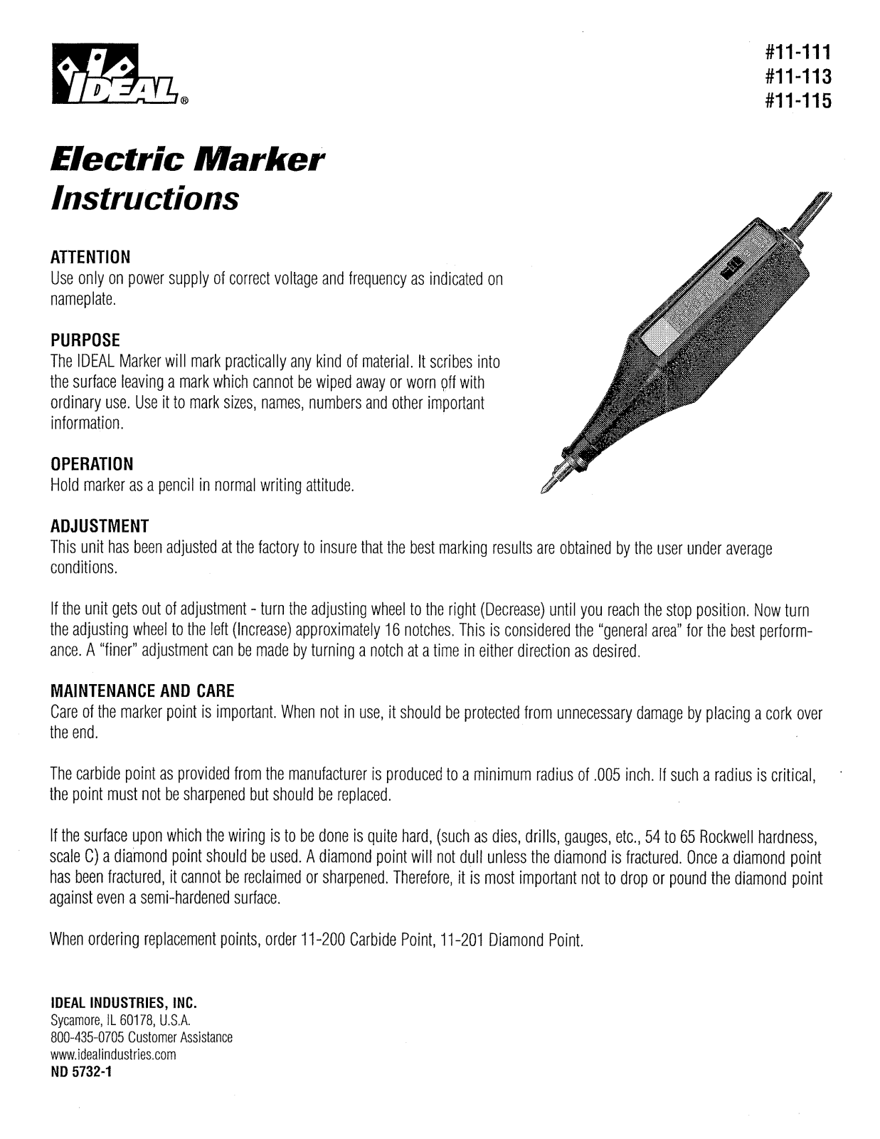 IDEAL 11-111, 11-113, 11-115 Instruction Manual