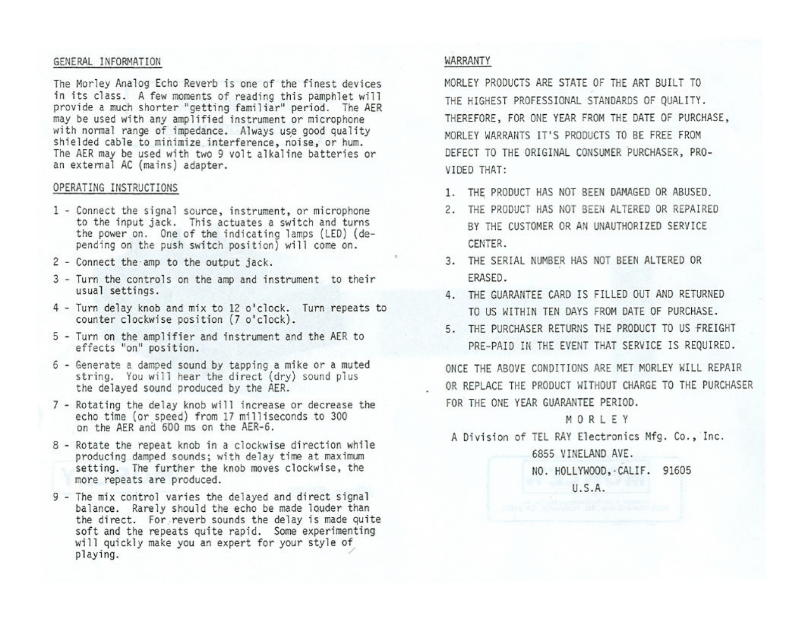 Morley Pedals AER2 User Manual