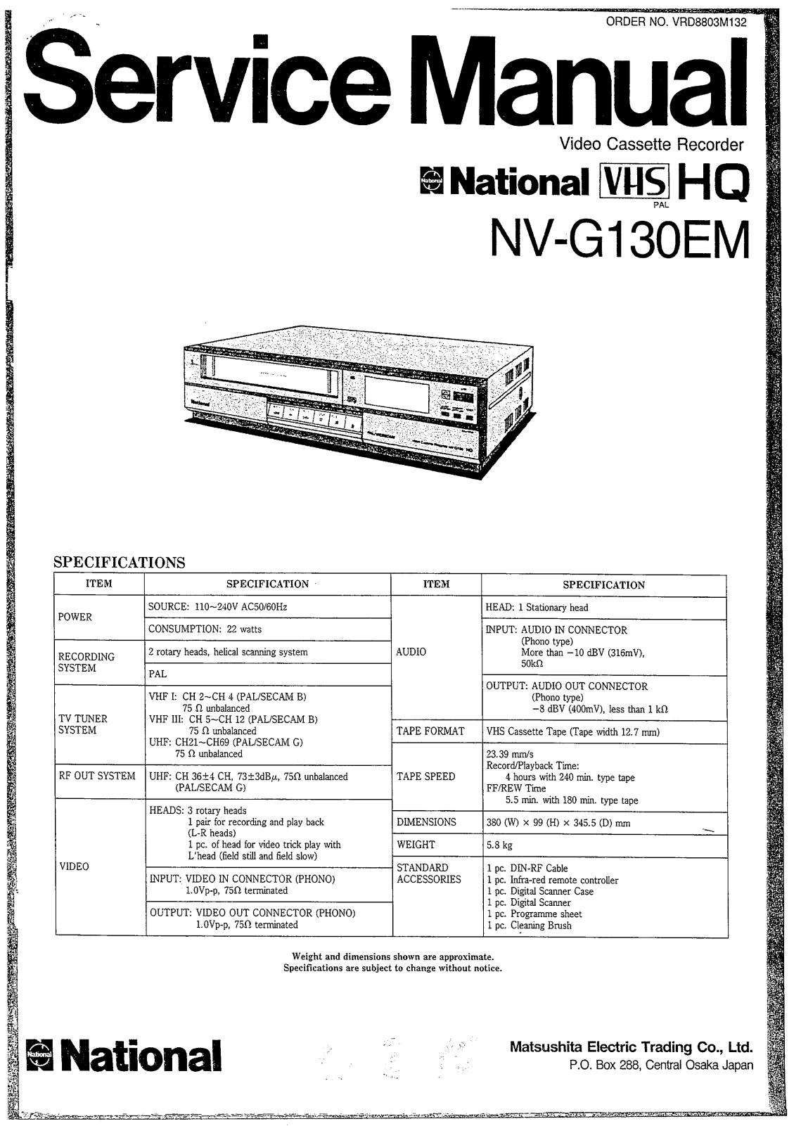 PANASONIC NV-G130 Service Manual