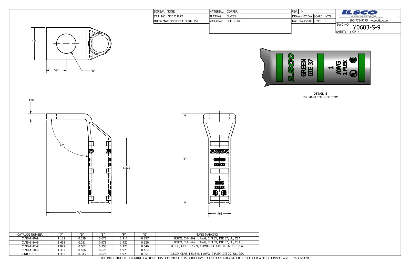 Ilsco CLNB-1-10-9 Data sheet