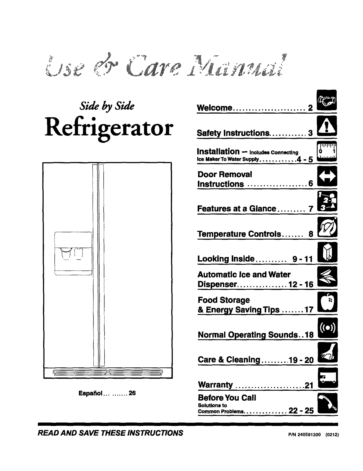 Frigidaire FRS26KR4CW1, FRS26KR4CQ1, FRS26KR4CQ0, FRS26KR4CB1, FRS26KF5CW1 Owner’s Manual