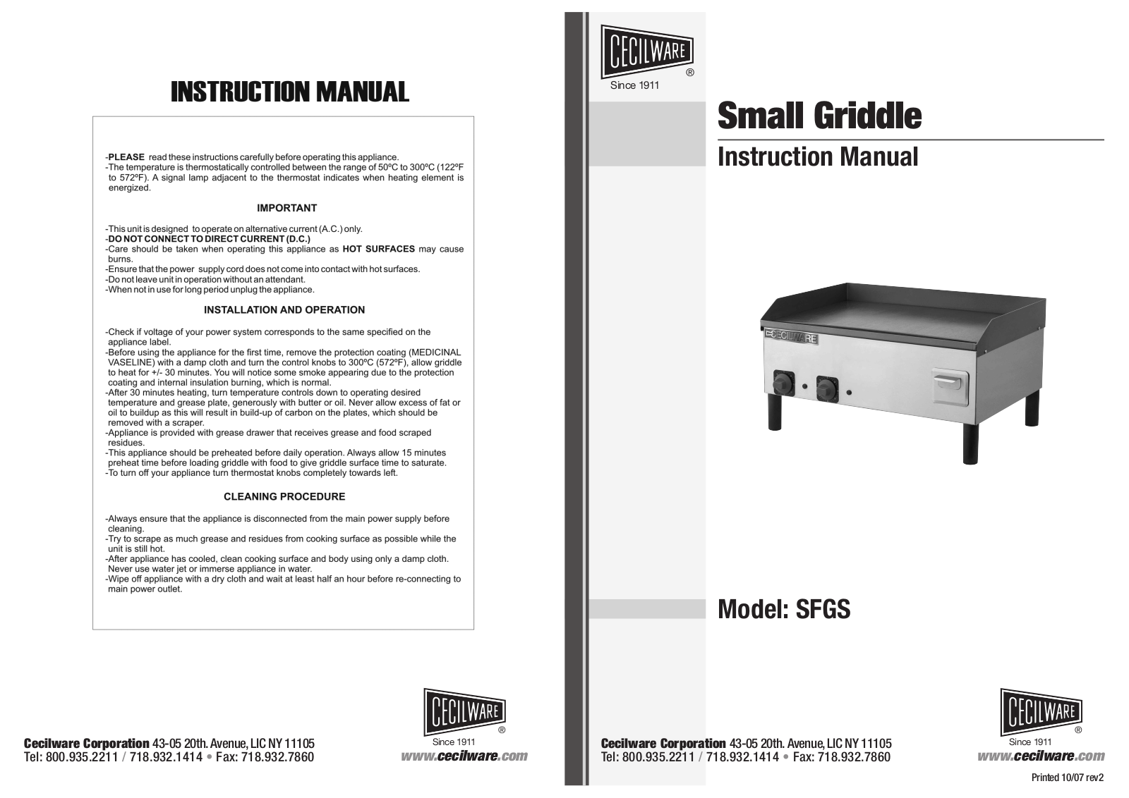 Cecilware SFGS Installation  Manual - ManualMachine.com