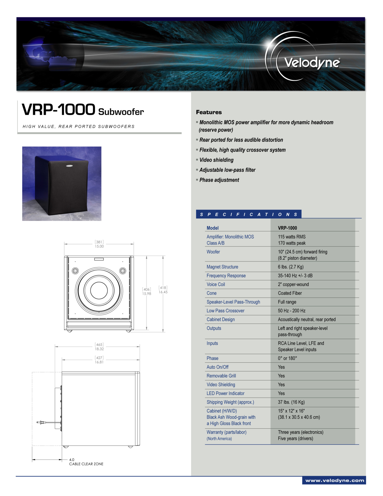 Velodyne VRP-1000 DATASHEET