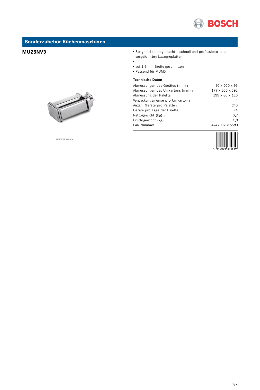 Bosch MUZ5NV3 User Manual