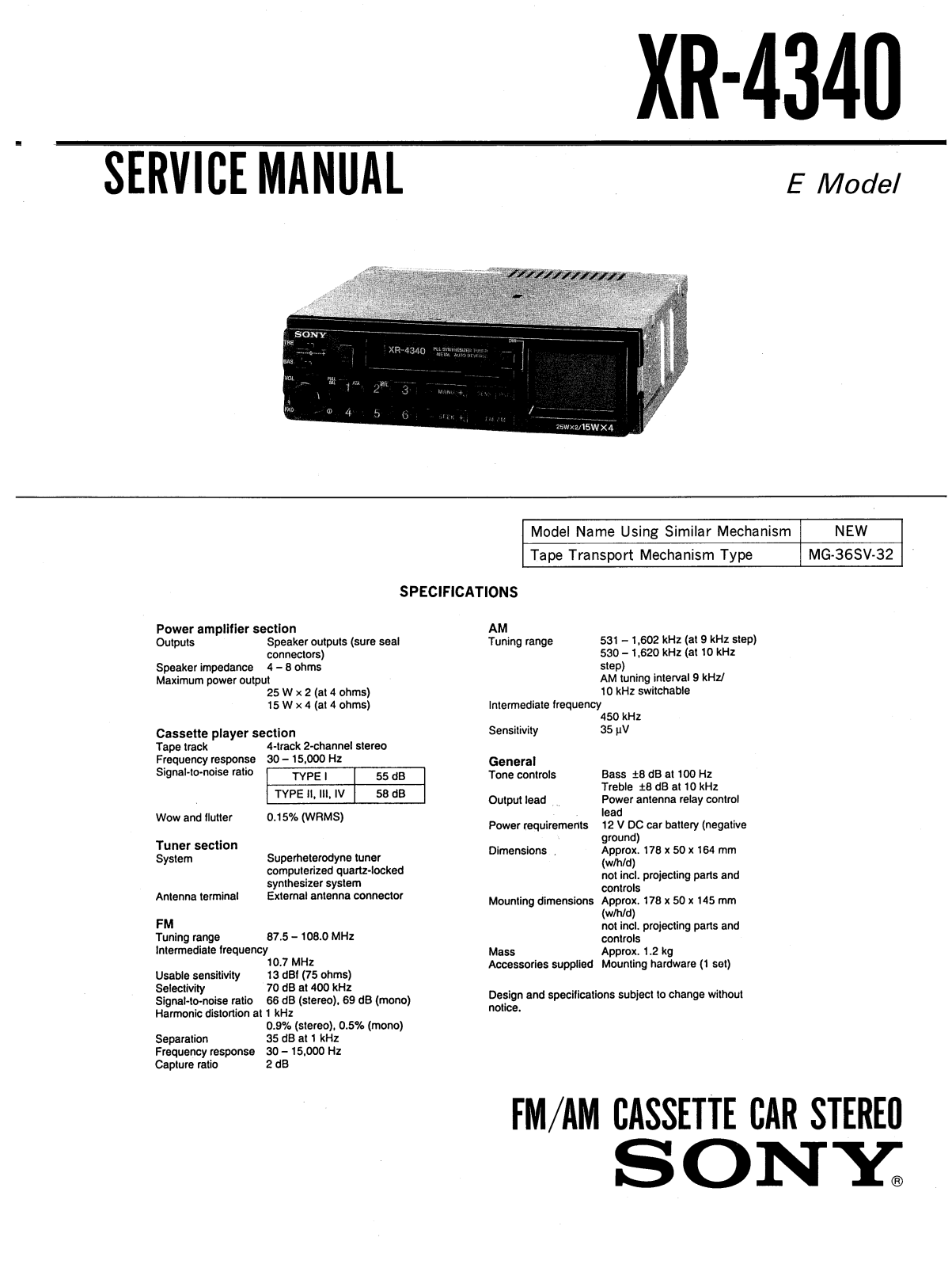 Sony XR-4340 Service Manual