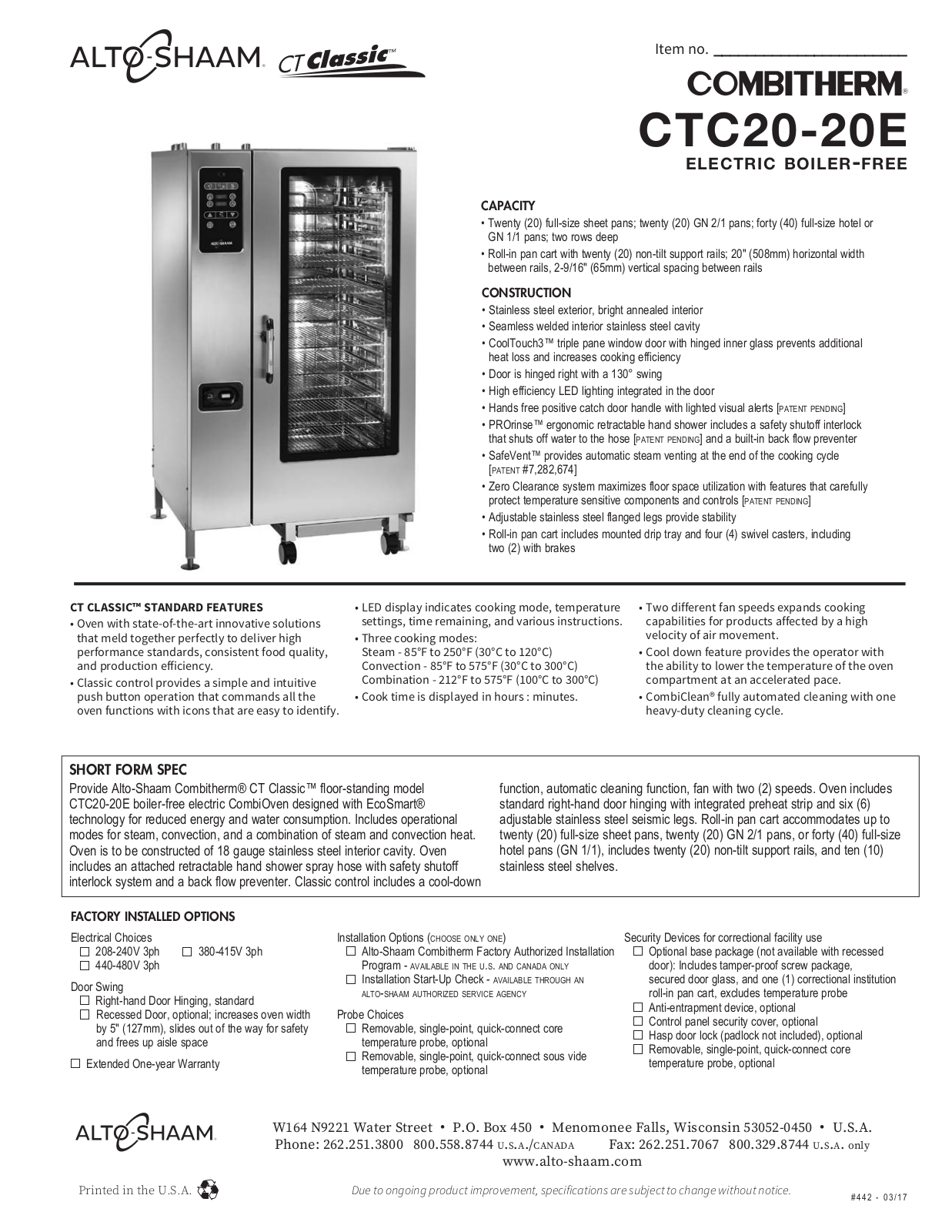 Alto Shaam CTC20-20E User Manual