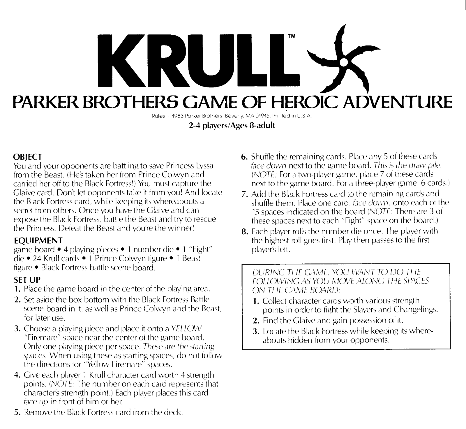 Hasbro KRULL User Manual