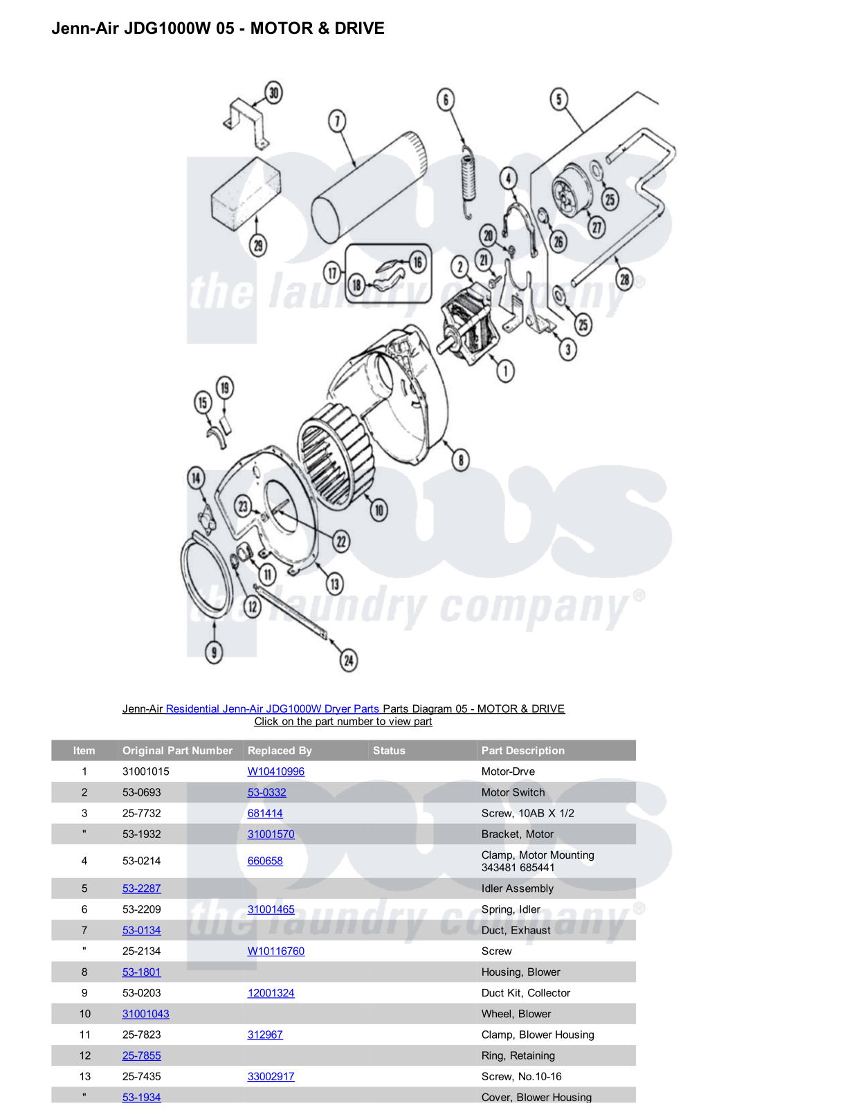 Jenn-Air JDG1000W Parts Diagram