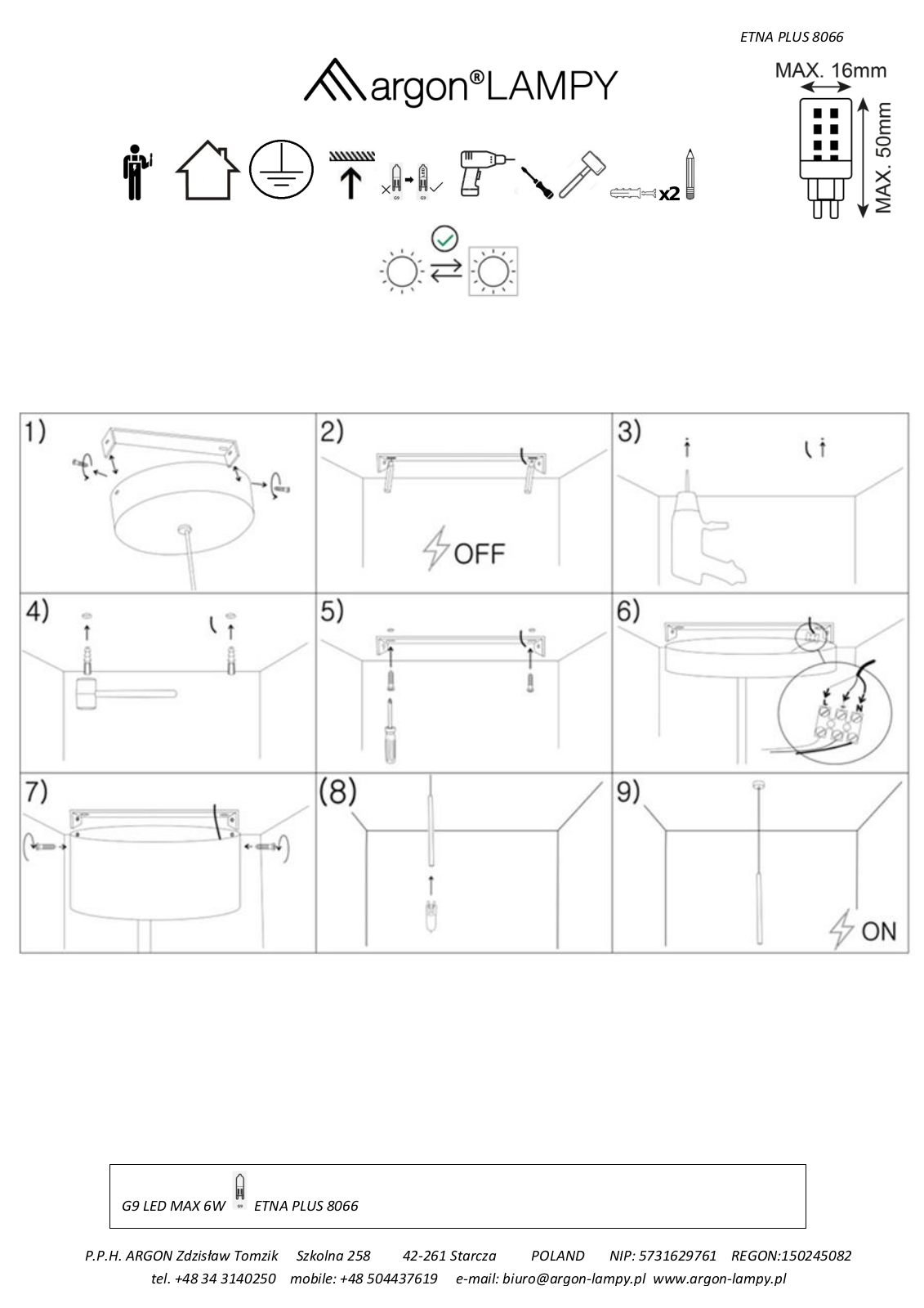 Argon Etna Plus 8066 Installation/Assembly Instructions - ManualMachine.com