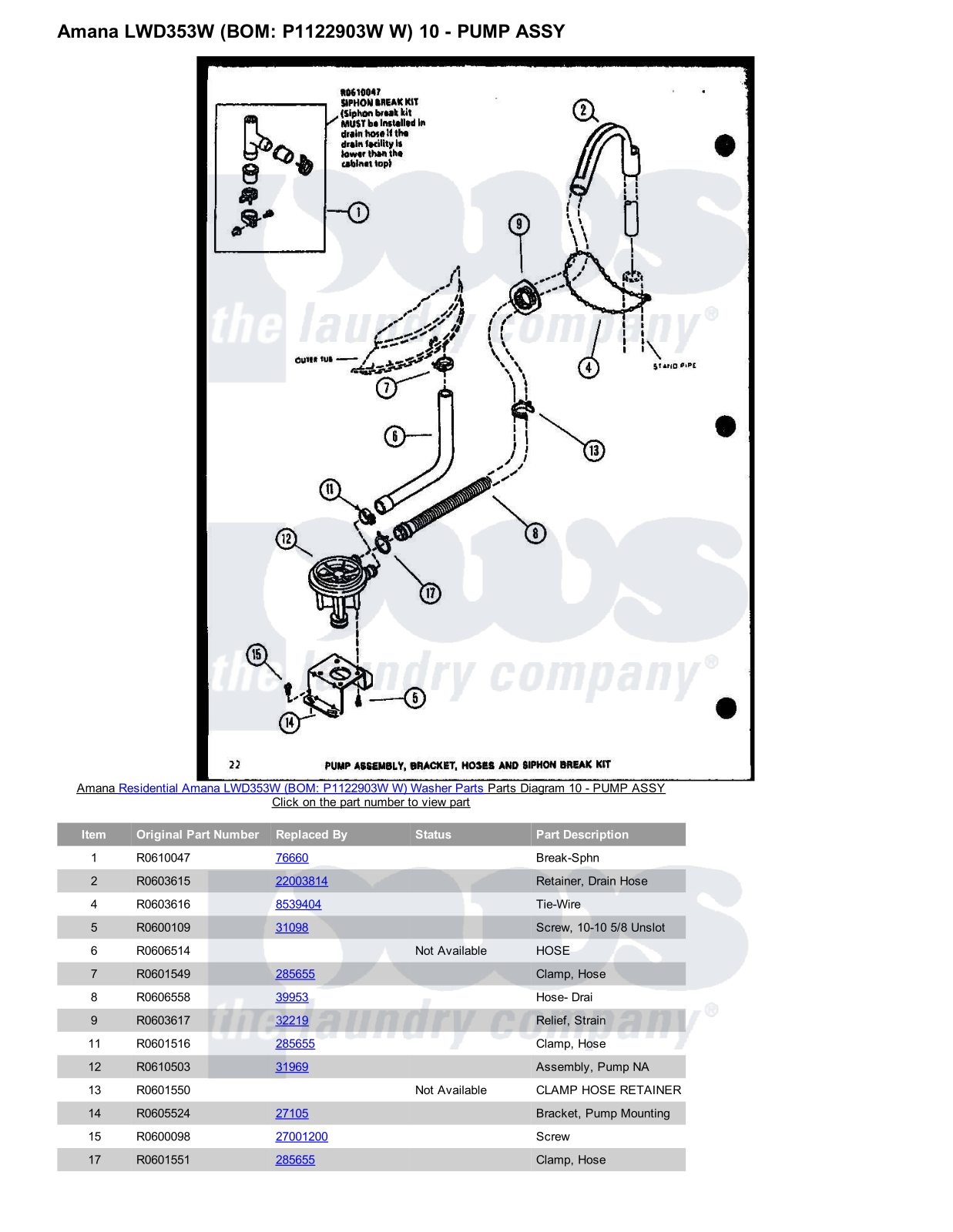 Amana LWD353W Parts Diagram