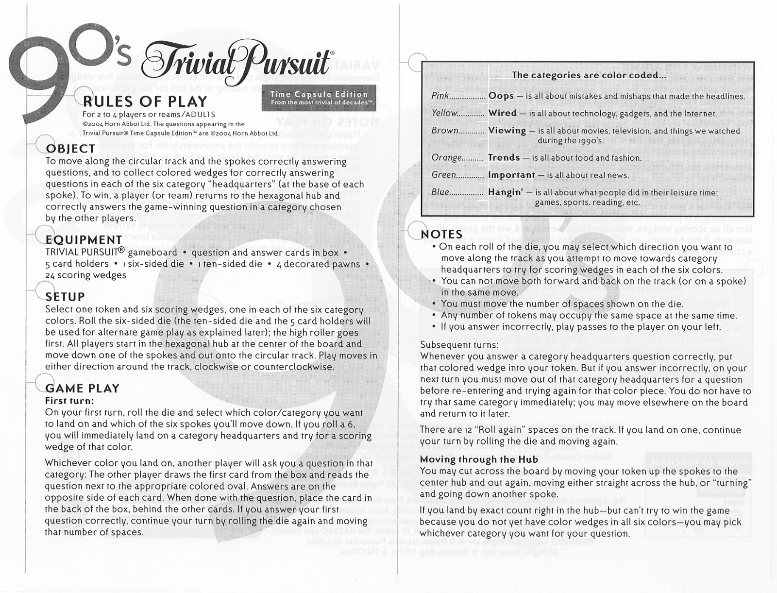 HASBRO Trivial Pursuit 90's User Manual