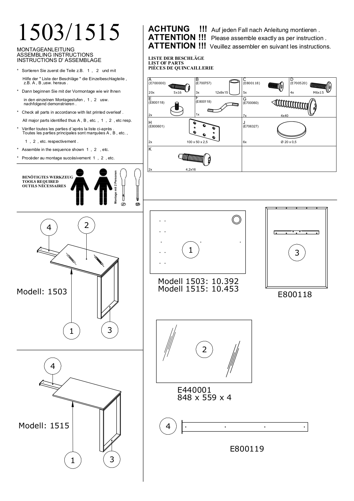 Maja Mobel 1503, 1515 Assembly instructions