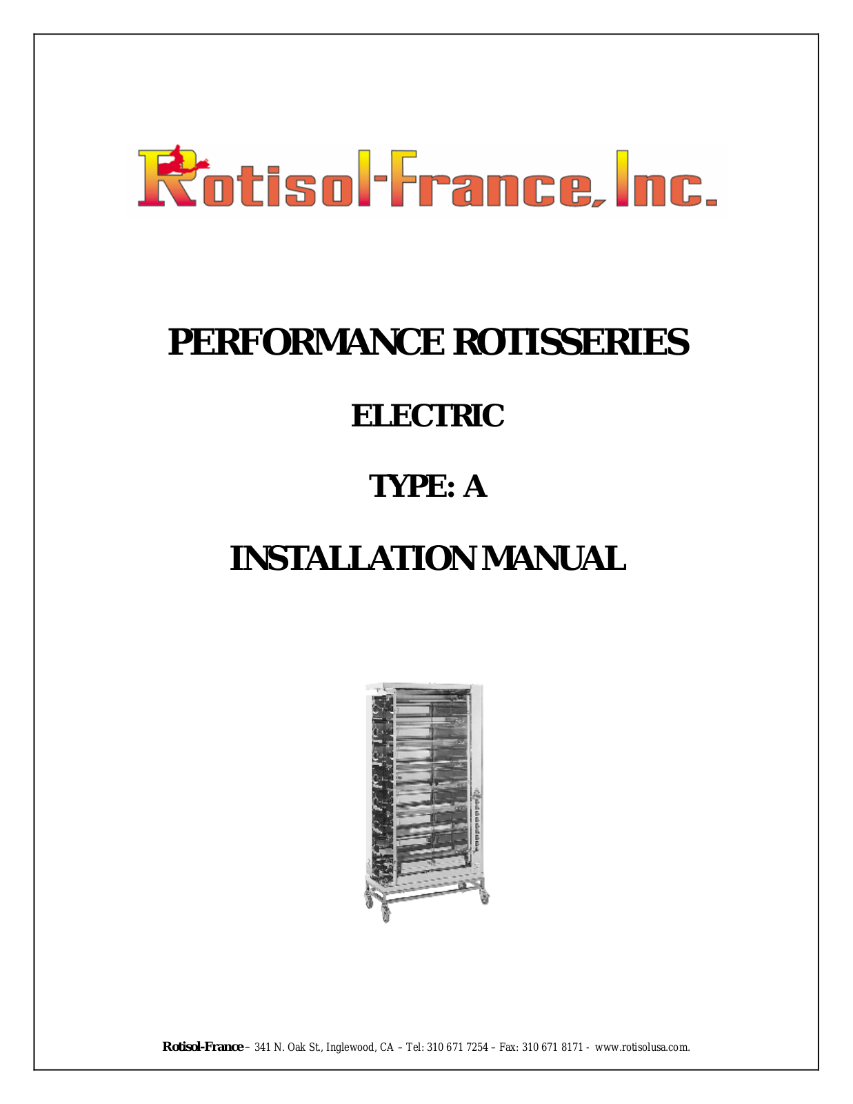 Rotisol PR2-1100 Installation  Manual