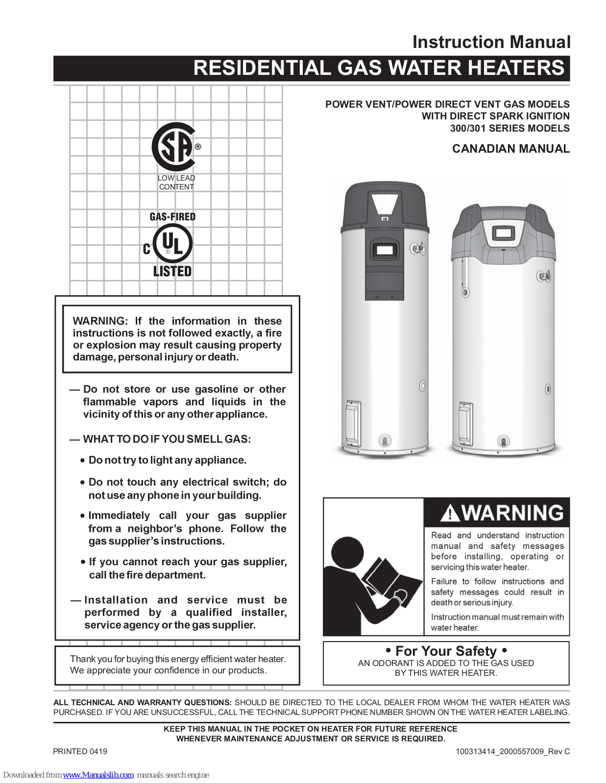 John Wood 300 Series, Power Vent Series, Power Direct Vent Series, 301 Series Instruction Manual