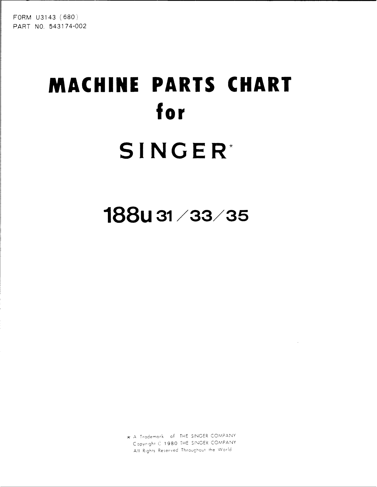 SINGER 188U31, 188U33, 188U35 Parts List