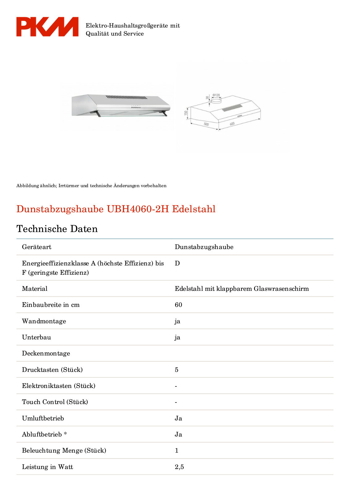 PKM UBH4060-2H User Manual