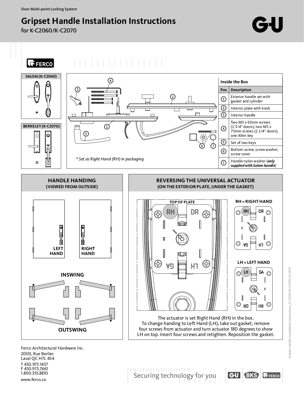 G-U K-C2060, K-C2070 Installation Instructions Manual