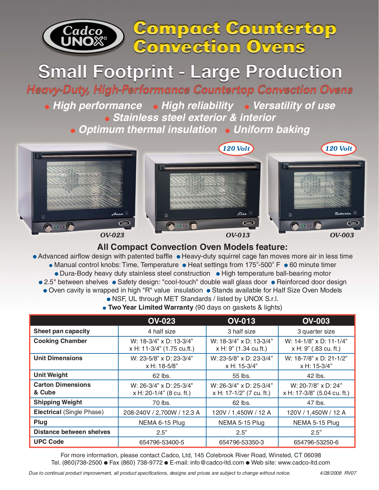 Cadco OV-023, OV-013, OV-003 User Manual