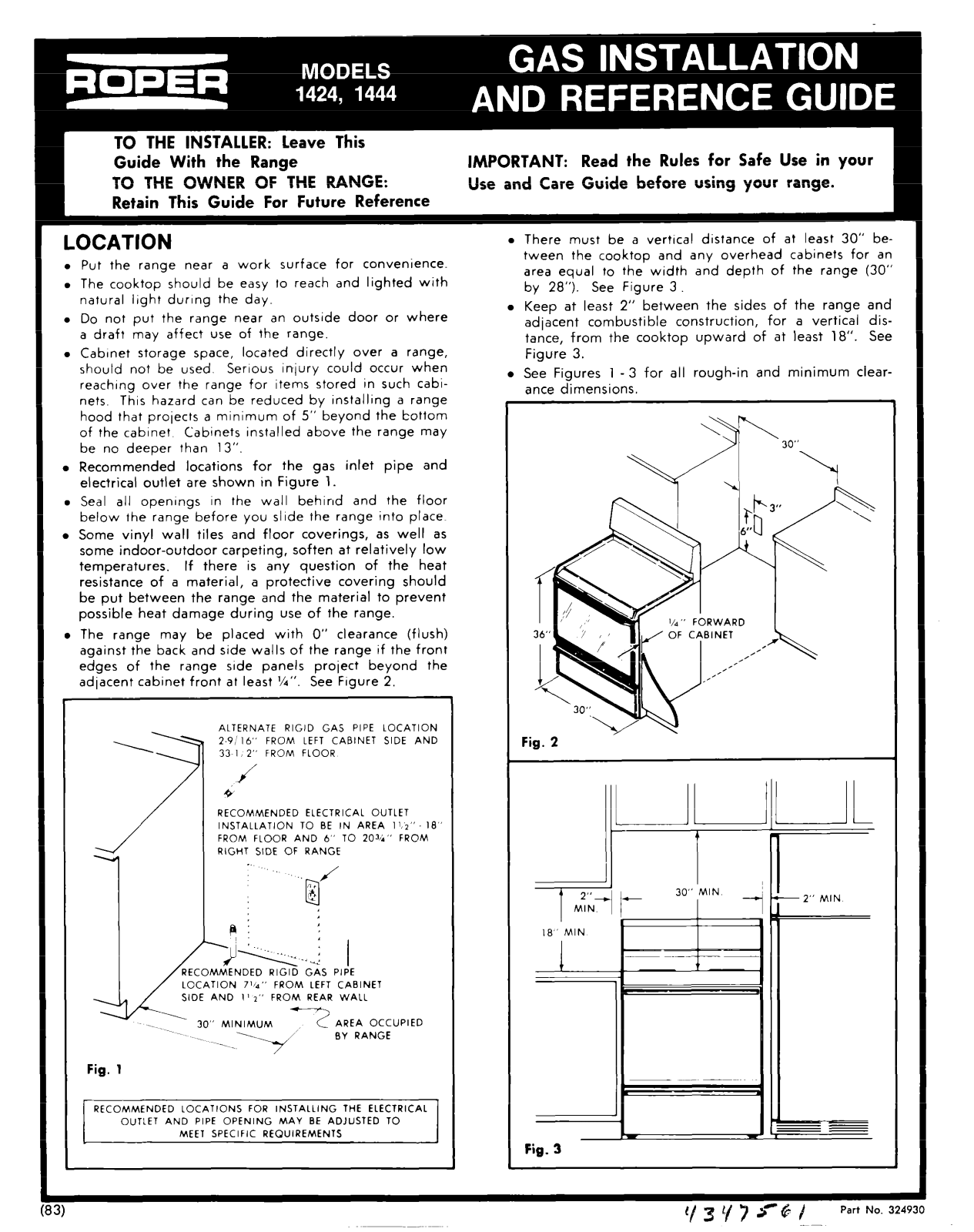 Roper 1424, 1444 Installation Instructions - ManualMachine.com