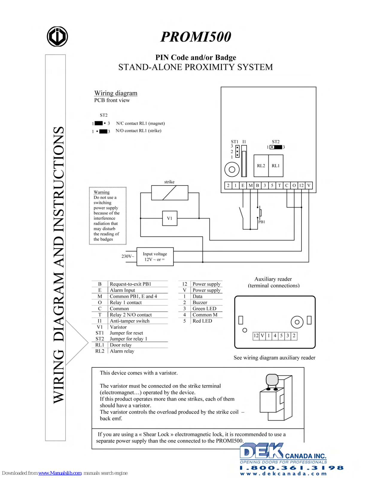 DEK Promi500 Wiring Diagrams