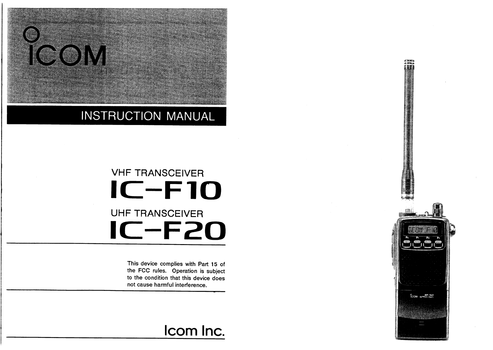 Icom IC-F10, IC-F20 User Manual