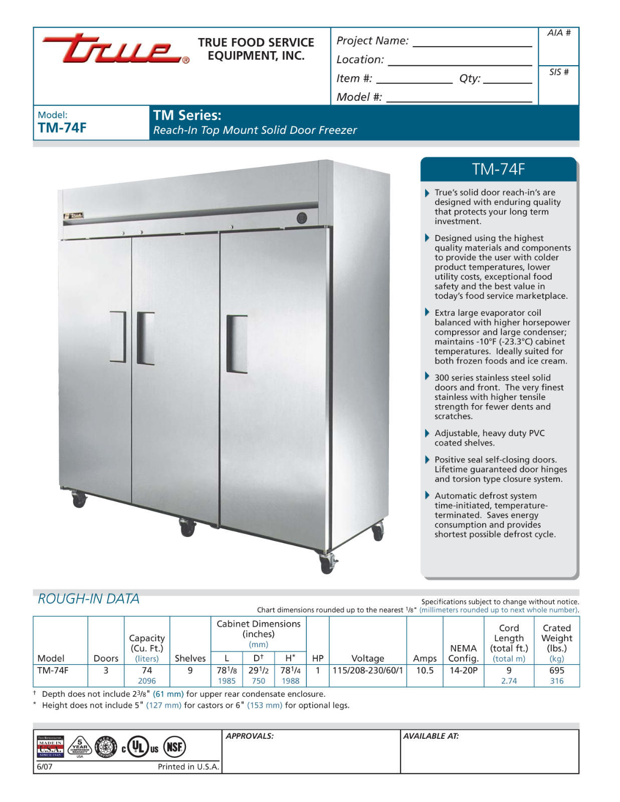 True TM-74F User Manual