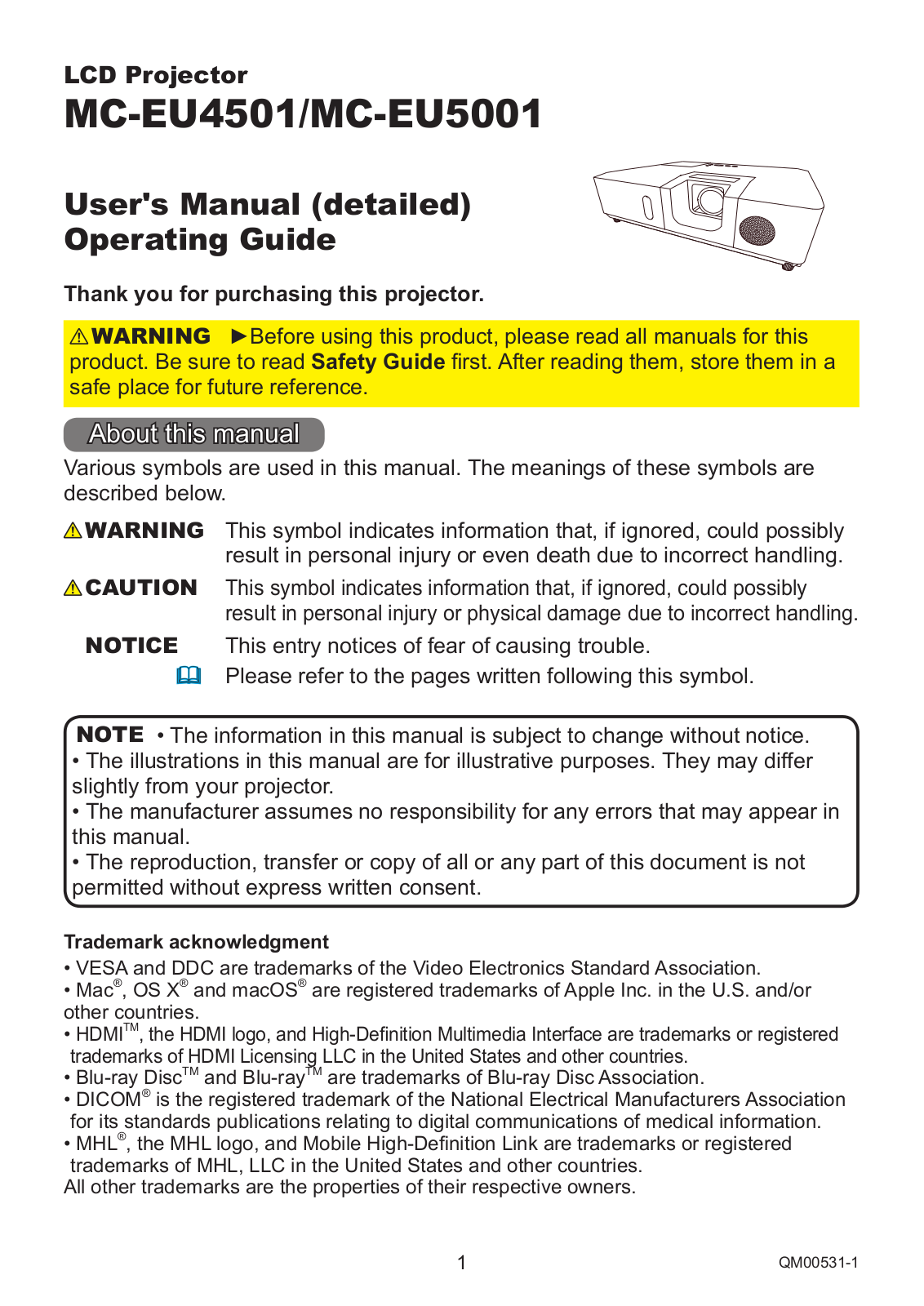 Hitachi MC-EU5001, MC-EU4501 Operating Instruction