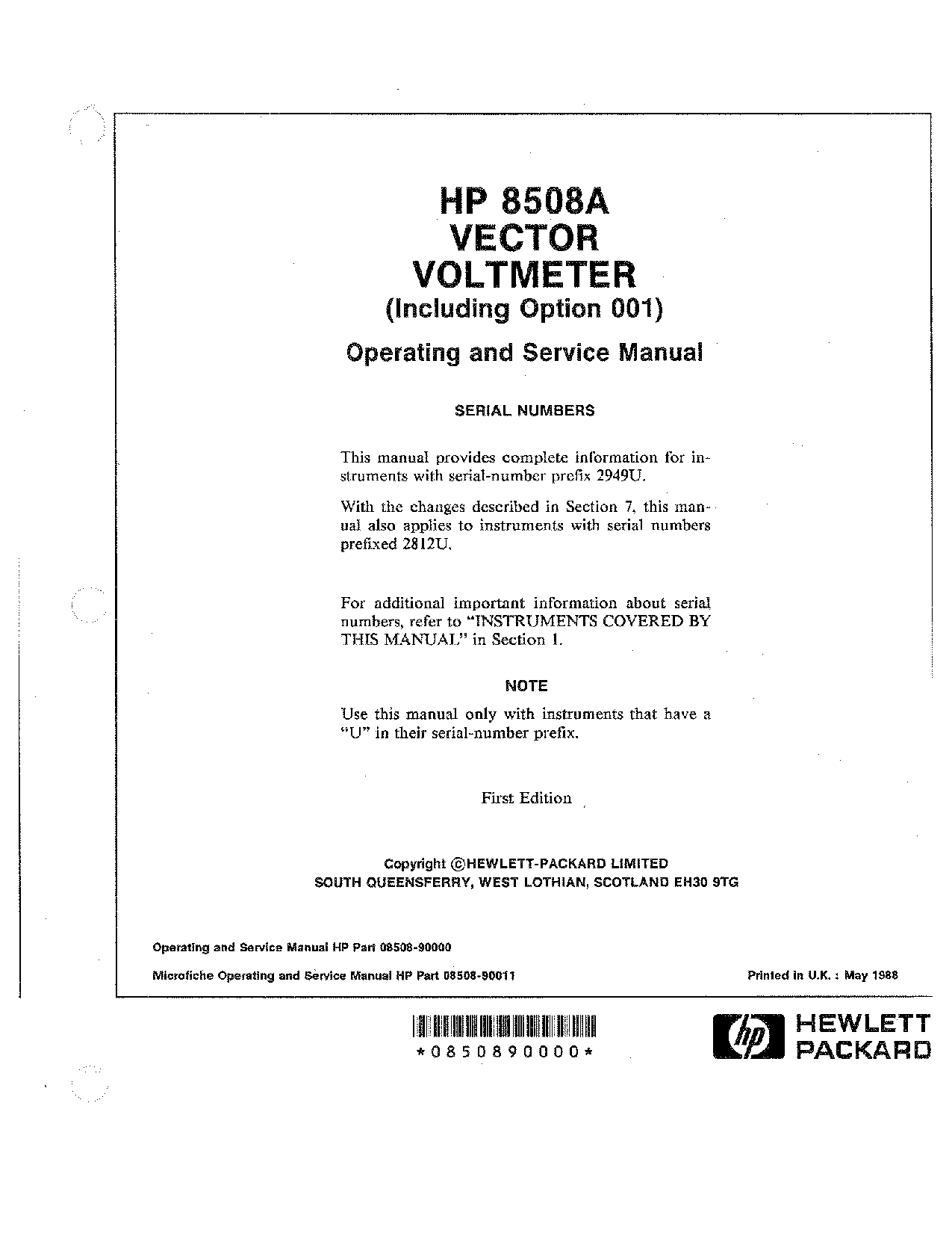 HP (Hewlett-Packard) 8508A User Manual