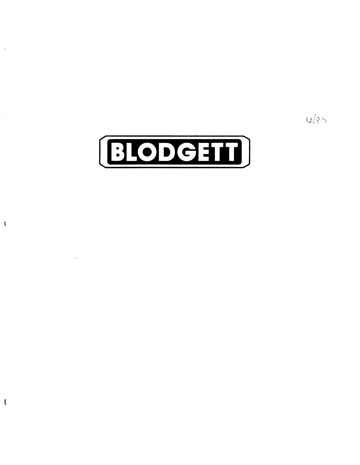 Blodgett 1000 Service Manual