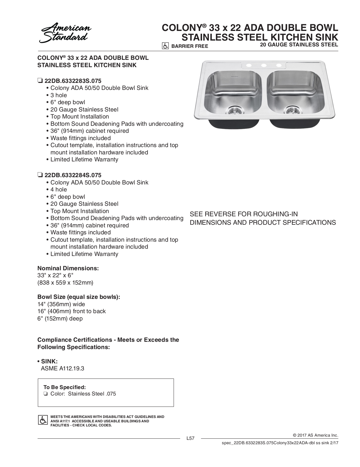 American Standard 22DB.6332283S.075, 22DB.6332284S.075 User Manual