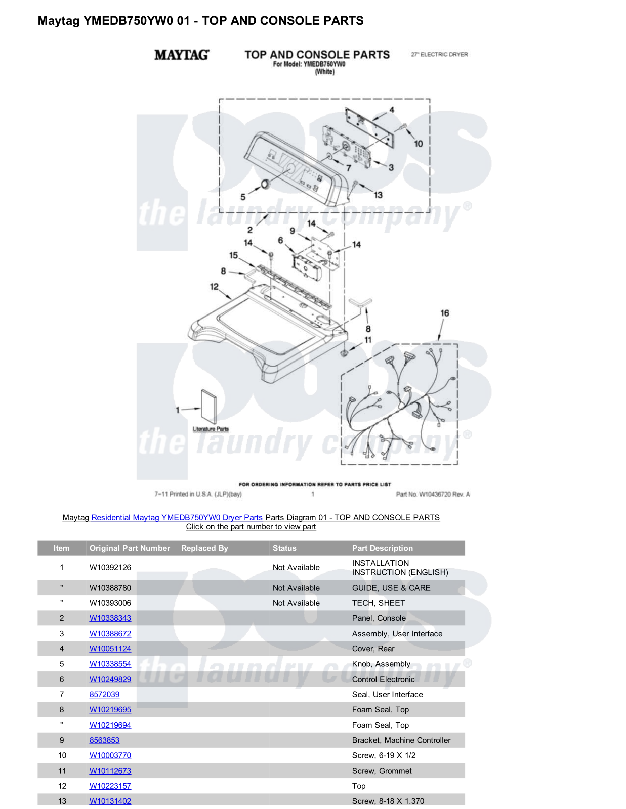 Maytag YMEDB750YW0 Parts Diagram