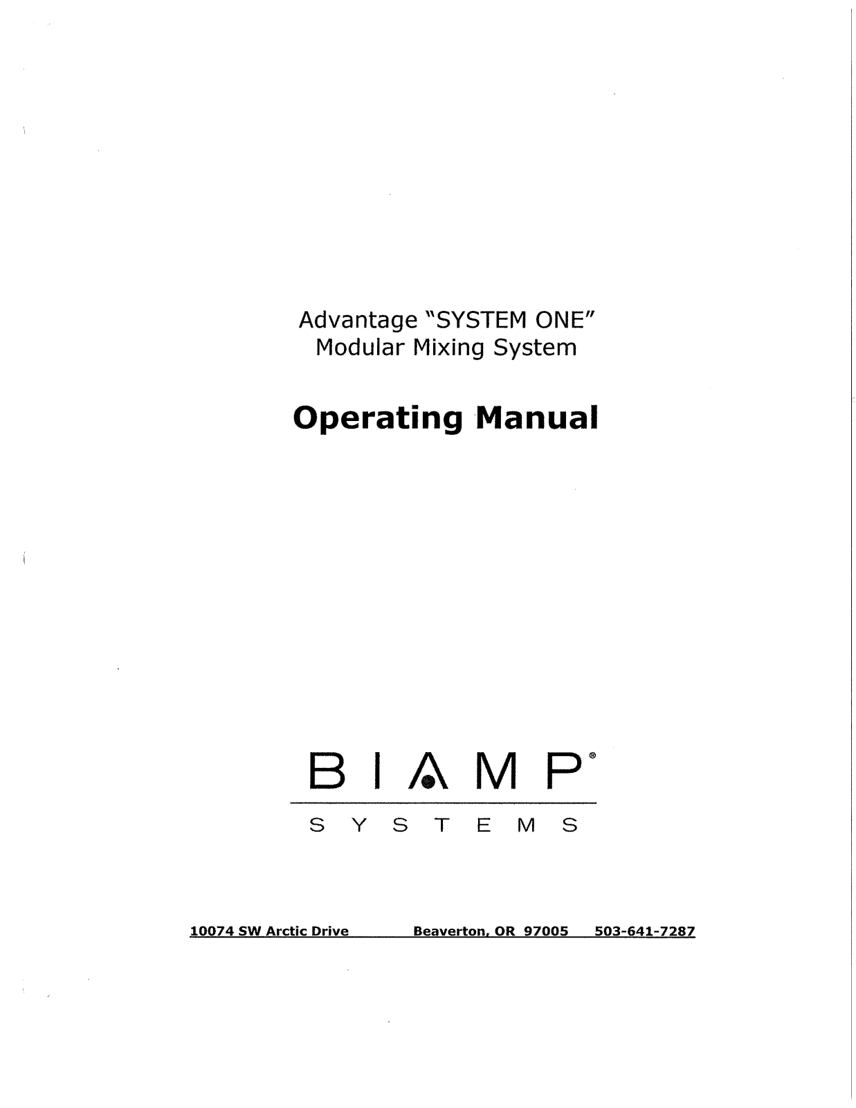 Biamp ADVANTAGE SYSTEM ONE User Manual