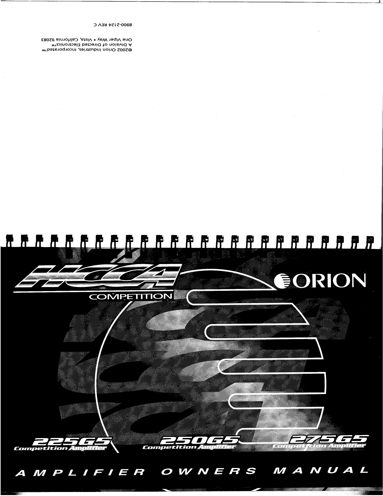 ORION HCCA225G5, HCCA275G5, HCCA250G5 Owners Manual