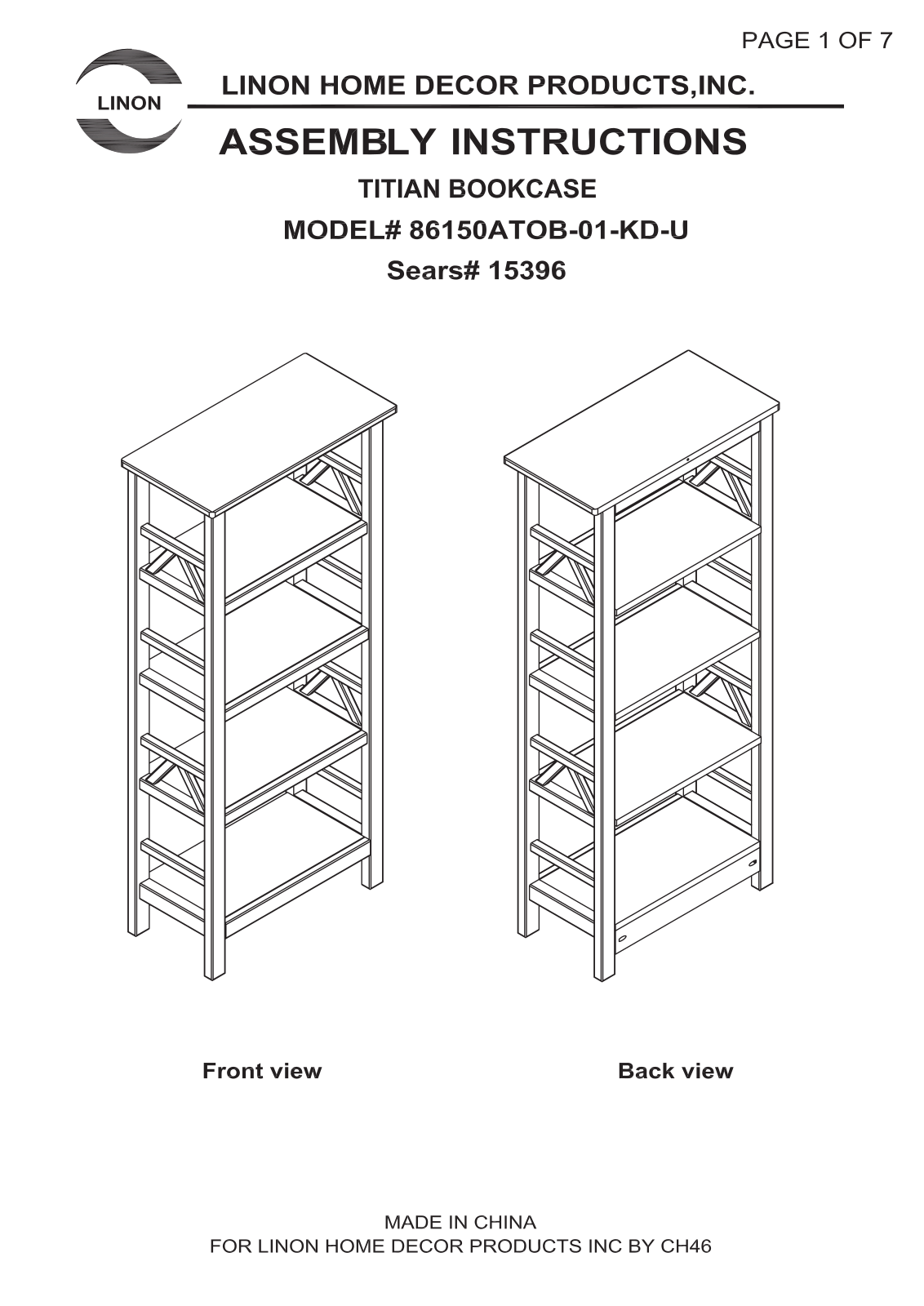 Linon 8615001U Assembly Guide - ManualMachine.com